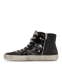 schwarze hohe Sneakers aus Pailletten von Golden Goose