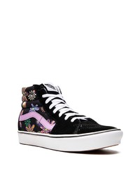 schwarze hohe Sneakers aus Segeltuch mit Blumenmuster von Vans