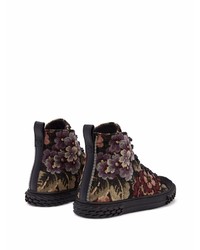 schwarze hohe Sneakers aus Segeltuch mit Blumenmuster von Giuseppe Zanotti