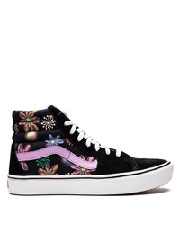 schwarze hohe Sneakers aus Segeltuch mit Blumenmuster von Vans