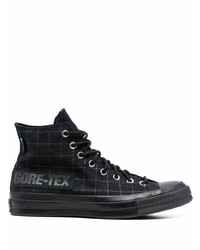 schwarze hohe Sneakers aus Segeltuch mit Karomuster von Converse