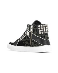 schwarze hohe Sneakers aus Segeltuch mit Leopardenmuster von Zadig & Voltaire