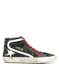 schwarze hohe Sneakers aus Segeltuch mit Sternenmuster von Golden Goose