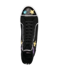 schwarze hohe Sneakers aus Segeltuch mit Sternenmuster von Moschino