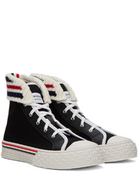 schwarze hohe Sneakers aus Segeltuch von Thom Browne