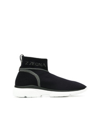 schwarze hohe Sneakers aus Segeltuch von Z Zegna