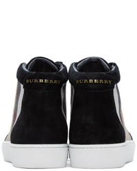 schwarze hohe Sneakers aus Wildleder mit Schottenmuster von Burberry