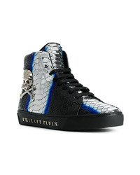 schwarze hohe Sneakers mit Schlangenmuster von Philipp Plein