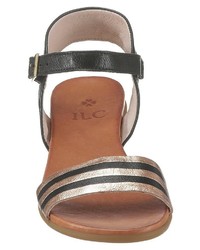 schwarze horizontal gestreifte flache Sandalen aus Leder von ILC