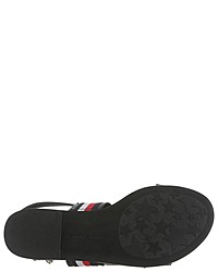 schwarze horizontal gestreifte flache Sandalen aus Leder von Tommy Hilfiger