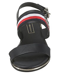 schwarze horizontal gestreifte flache Sandalen aus Leder von Tommy Hilfiger
