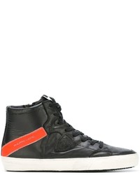schwarze horizontal gestreifte hohe Sneakers aus Leder von Philippe Model