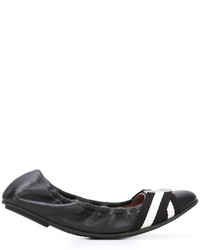 schwarze horizontal gestreifte Leder Ballerinas von Bally