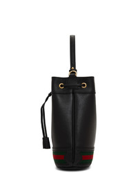 schwarze horizontal gestreifte Leder Beuteltasche von Gucci