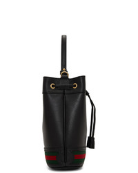 schwarze horizontal gestreifte Leder Beuteltasche von Gucci