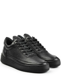schwarze horizontal gestreifte Leder niedrige Sneakers