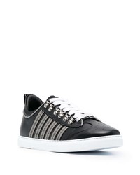 schwarze horizontal gestreifte Leder niedrige Sneakers von DSQUARED2