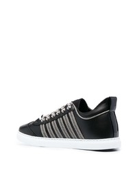 schwarze horizontal gestreifte Leder niedrige Sneakers von DSQUARED2