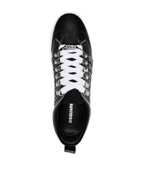 schwarze horizontal gestreifte Leder niedrige Sneakers von DSQUARED2