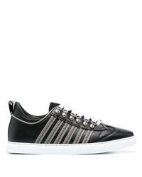 schwarze horizontal gestreifte Leder niedrige Sneakers von DSQUARED2