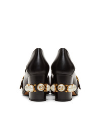 schwarze horizontal gestreifte Leder Pumps von Gucci