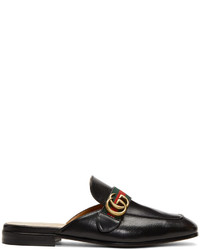 schwarze horizontal gestreifte Leder Slipper von Gucci