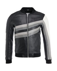 schwarze horizontal gestreifte Lederjacke von Serge Pariente
