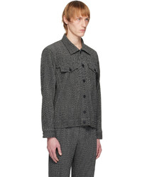 schwarze horizontal gestreifte Shirtjacke von Homme Plissé Issey Miyake