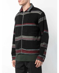 schwarze horizontal gestreifte Shirtjacke von The Elder Statesman