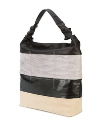 schwarze horizontal gestreifte Shopper Tasche aus Leder von Rick Owens