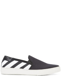 schwarze horizontal gestreifte Slip-On Sneakers aus Segeltuch von Off-White