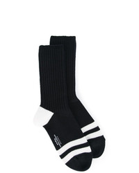 schwarze horizontal gestreifte Socken von Unused