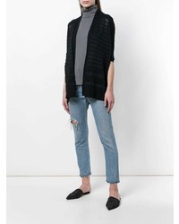 schwarze horizontal gestreifte Strickjacke mit einer offenen Front von Snobby Sheep