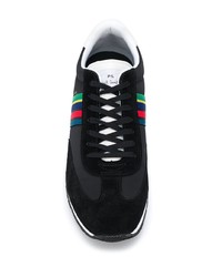 schwarze horizontal gestreifte Wildleder niedrige Sneakers von PS Paul Smith