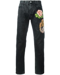 schwarze Jeans mit Blumenmuster