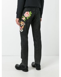 schwarze Jeans mit Blumenmuster von Gucci