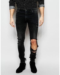 schwarze Jeans mit Destroyed-Effekten von Asos