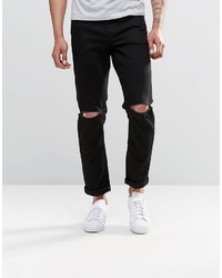 schwarze Jeans mit Destroyed-Effekten von Asos