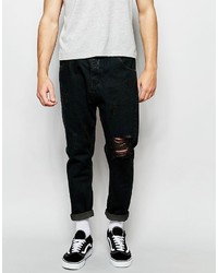 schwarze Jeans mit Destroyed-Effekten von Asos