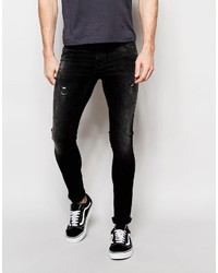 schwarze Jeans mit Destroyed-Effekten von Asos