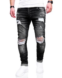 schwarze Jeans mit Destroyed-Effekten von behype