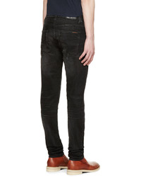 schwarze Jeans mit Destroyed-Effekten von Nudie Jeans