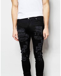 schwarze Jeans mit Destroyed-Effekten von Asos