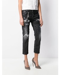 schwarze Jeans mit Destroyed-Effekten von Dsquared2