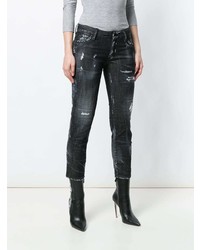 schwarze Jeans mit Destroyed-Effekten von Dsquared2