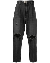 schwarze Jeans mit Destroyed-Effekten von Doublet