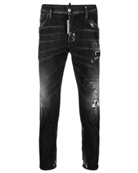 schwarze Jeans mit Destroyed-Effekten von DSQUARED2