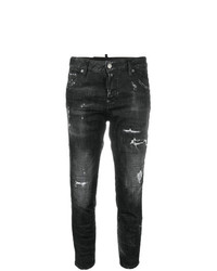 schwarze Jeans mit Destroyed-Effekten von Dsquared2