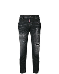 schwarze Jeans mit Destroyed-Effekten von Dsquared2