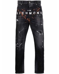 schwarze Jeans mit Destroyed-Effekten von John Richmond